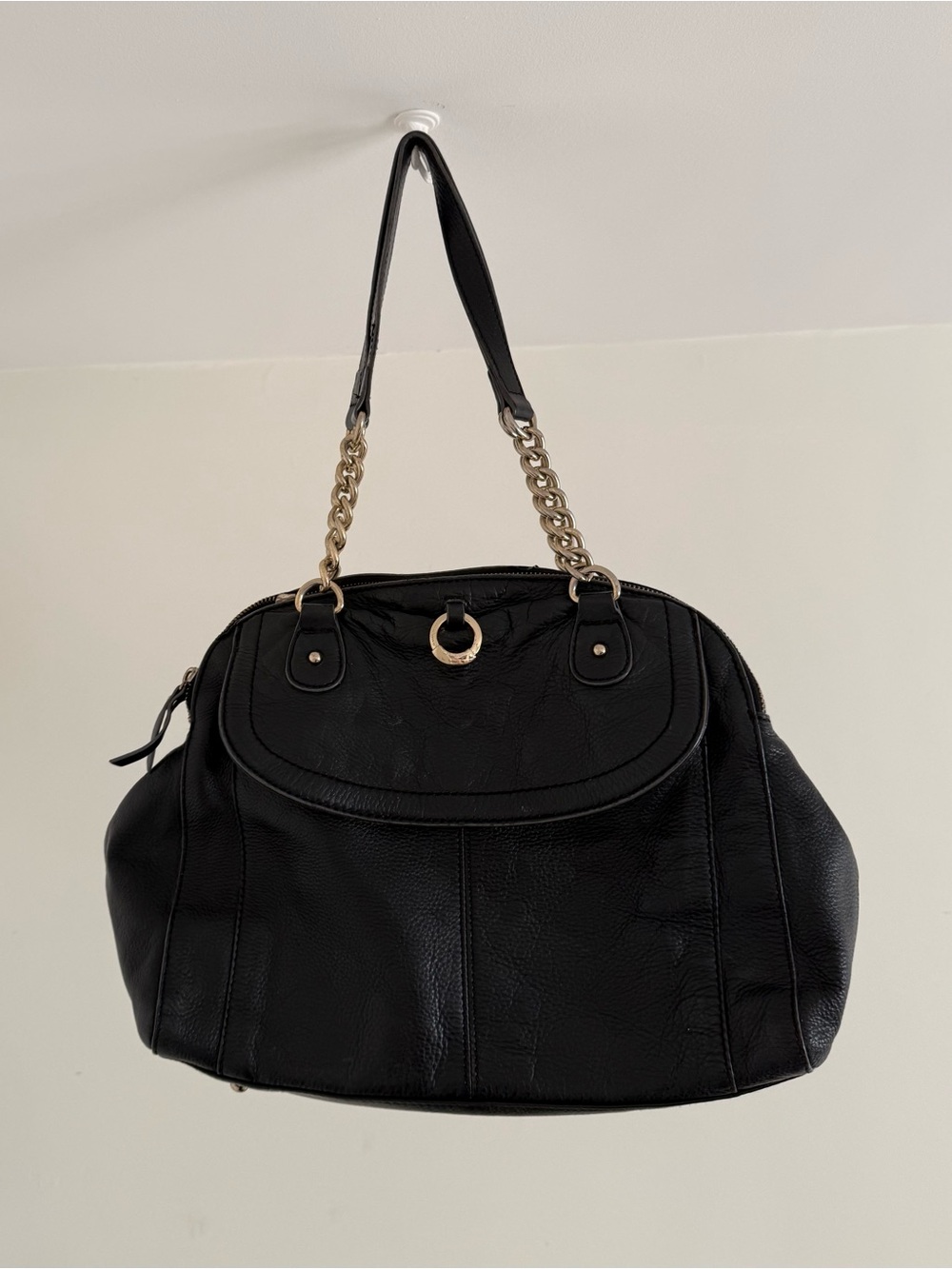 Cheetah Lined Black Leather Handbag